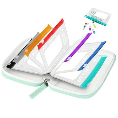 BPA-Free Weekly Pill Organizer Color-Coded Reusable Travel Medicine Storage System with 14Pcs Waterproof Pill Pouches