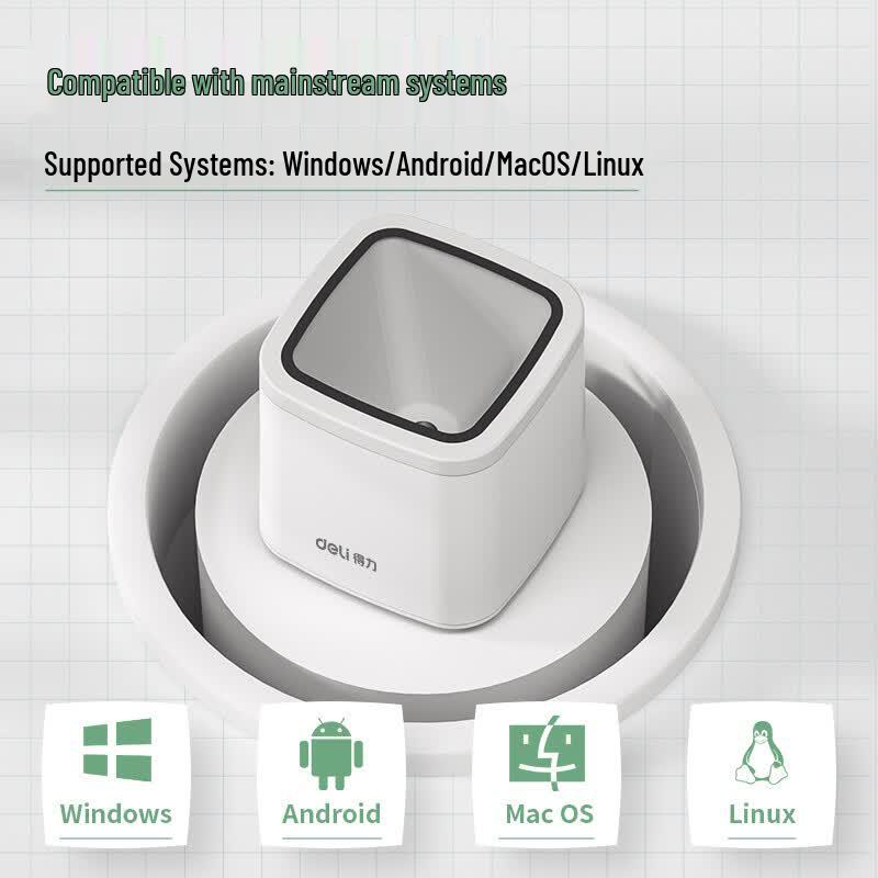 Deli 14964 2D Desktop Barcode Scanner with Voice Broadcast