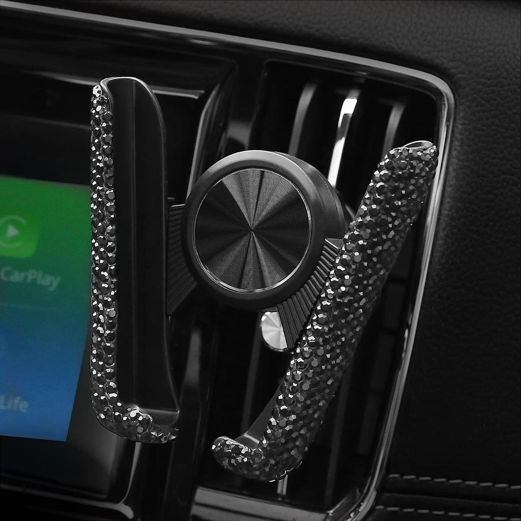 Rhinestone Car Phone Holder: Diamond Air Vent Stand with Full Sparkle