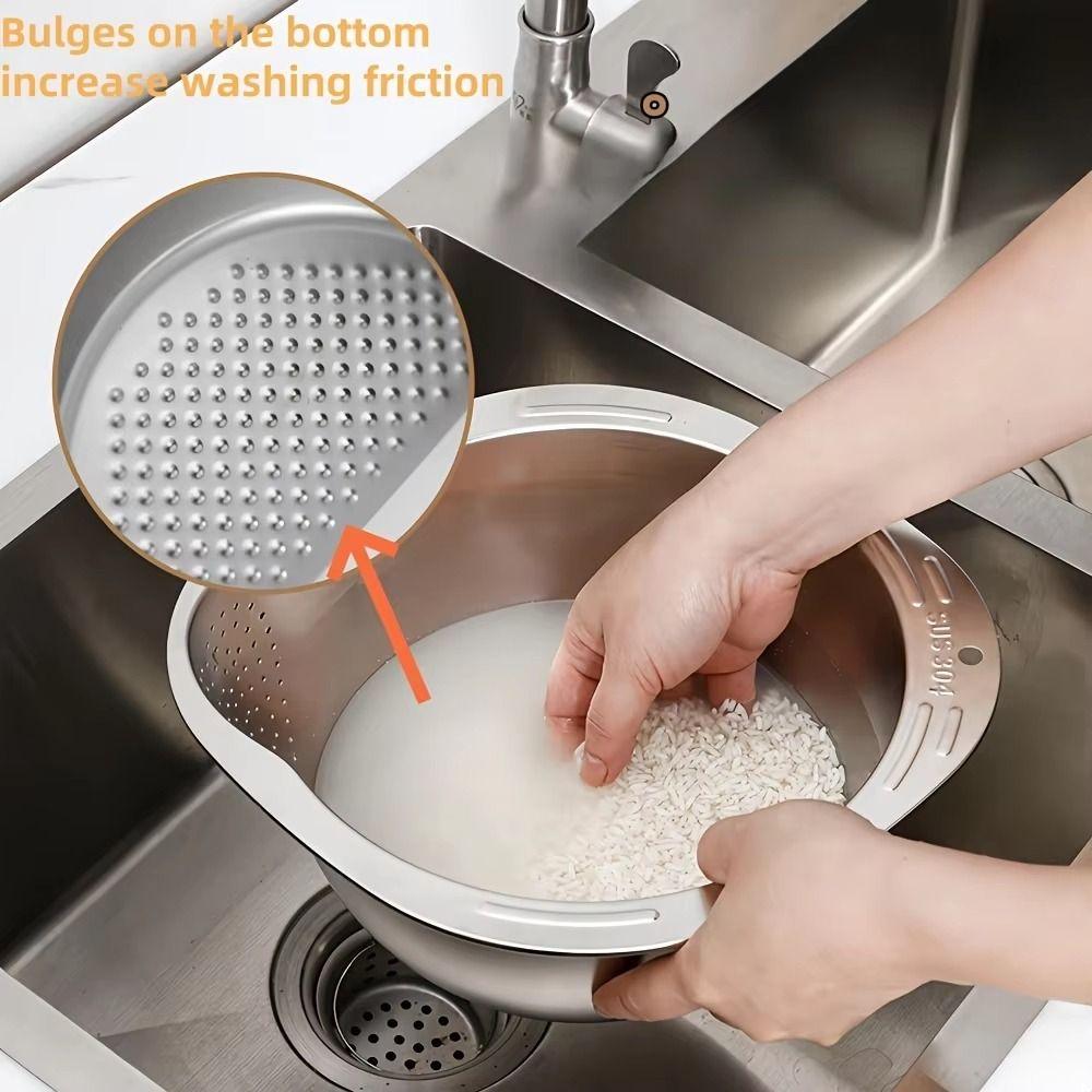 Stainless Steel Vegetable Washing Basket Reusable Rice Washing Basin  Salads Making