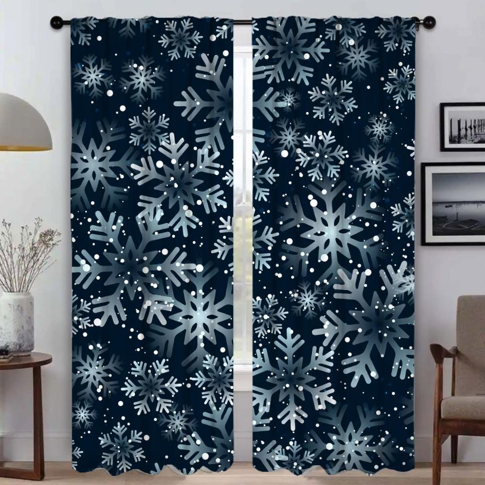 Cartoon Snowflake Partition Modern Living Room Curtains 2 Pieces Window Curtain Shades Halloween Decoration Blinds Kitchen Child