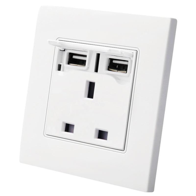 86 Type British Standard 13A Wall Socket with Dual USB Charging Ports
