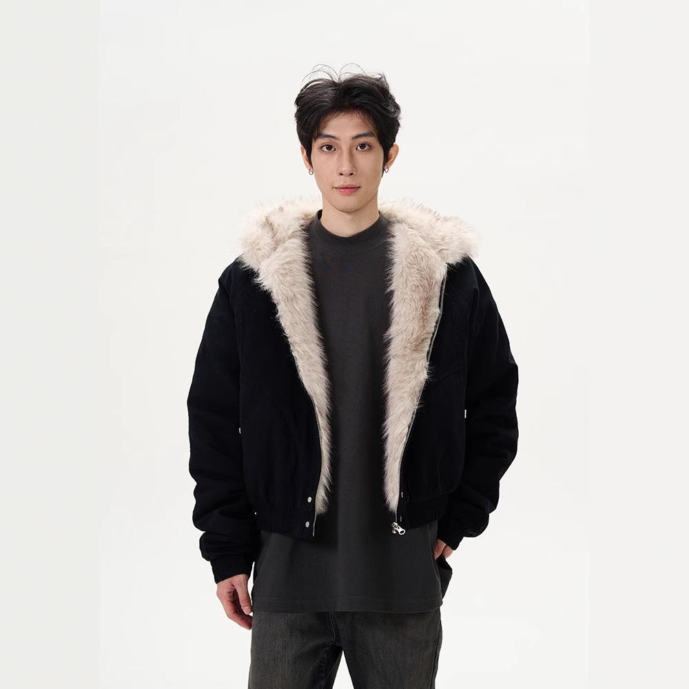 

Американская ретро куртка с меховым воротником, мужская нишевая трендовая куртка, хлопковая одежда XXXL