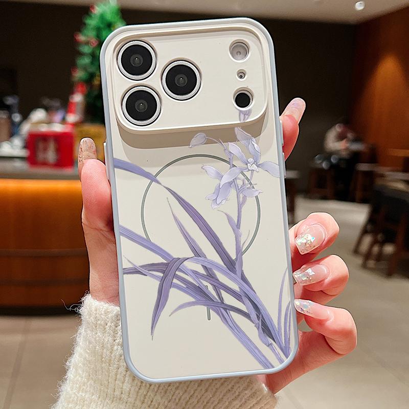 Magnetic For Magsafe Case For iPhone 17 Pro Max Purple Orchid Floral Pattern Skin Feeling Cover For iPhone 16 15 14 13 Pro Max
