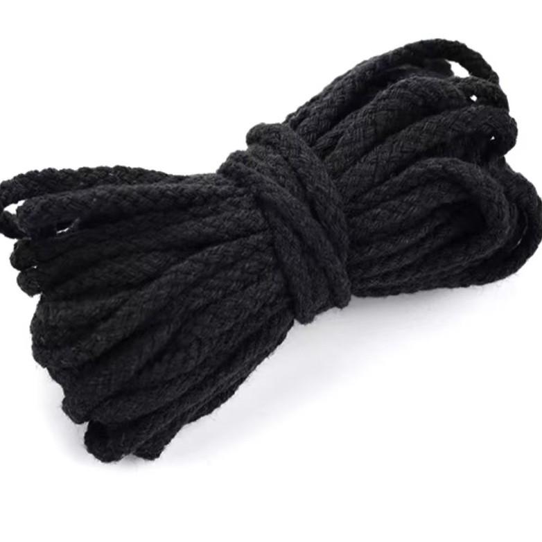 8mm Black Braided Cotton Drawstring Cord for DIY Tote Bags