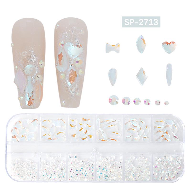 12-Grid Irregular Transparent AB Glass Diamonds for Nail Art