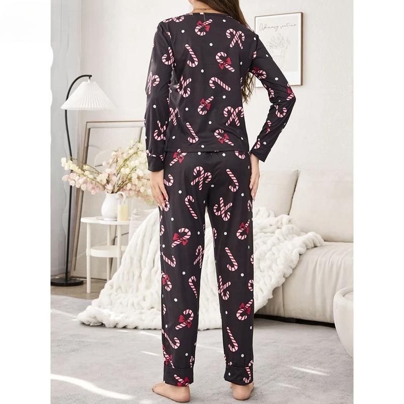 Christmas Printing Black Long Sleeves Full Pants Pijama Spring Milk Silk Sleepwear Loungewear Autumn Women Pajama Set