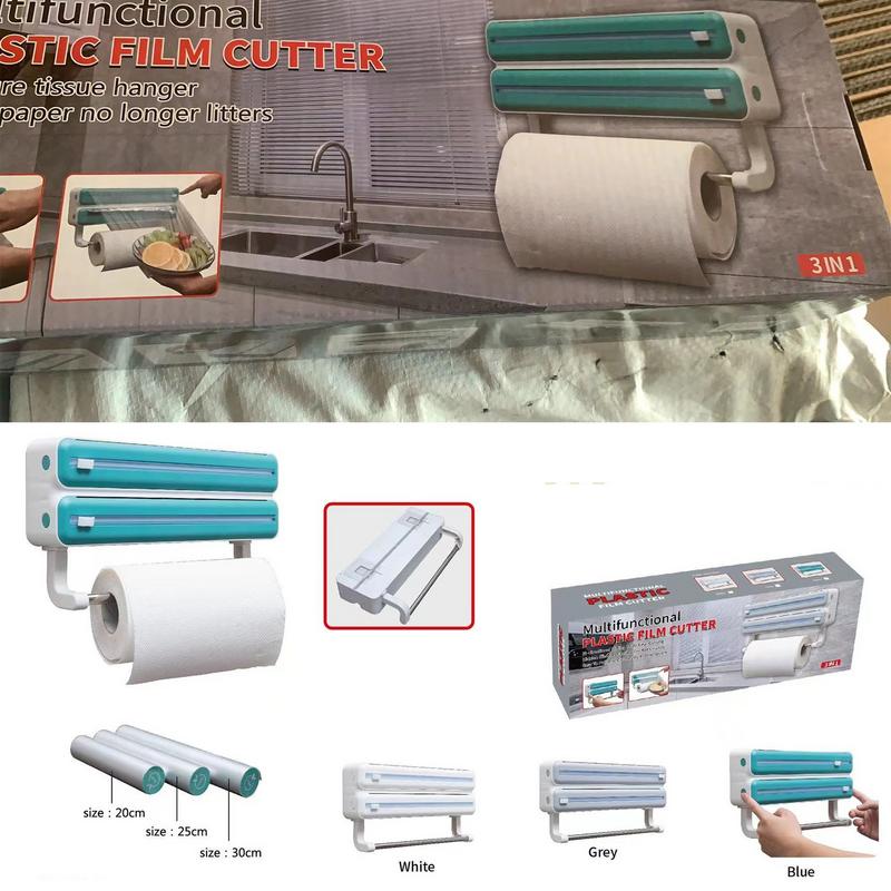 Alufolien-Spender Wandmontage Küchenaufbewahrung Organizer Halter Mit Schneider Folien-Aufbewahrungsbox Spender Mit Taschentuch-Halter