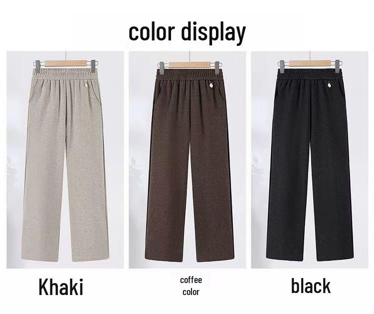 High-Waisted Woolen Herringbone Wide-Leg Pants, Plus Velvet, Thickened and Slimming, for Middle-Aged and Elderly Women