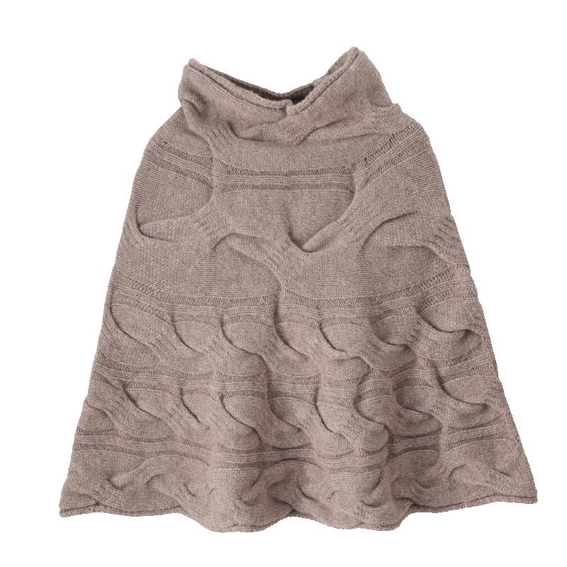 French Wool Cable Knit Shawl Scarf - Women's Winter Thick Warm Cloak Outerwear