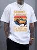 Casual Crew Neck T-shirt with Elk Hunting Print