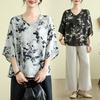 New Chinese Style Chiffon Shirt Printed Plus Size Shirt Summer Retro Loose Short Sleeved Top