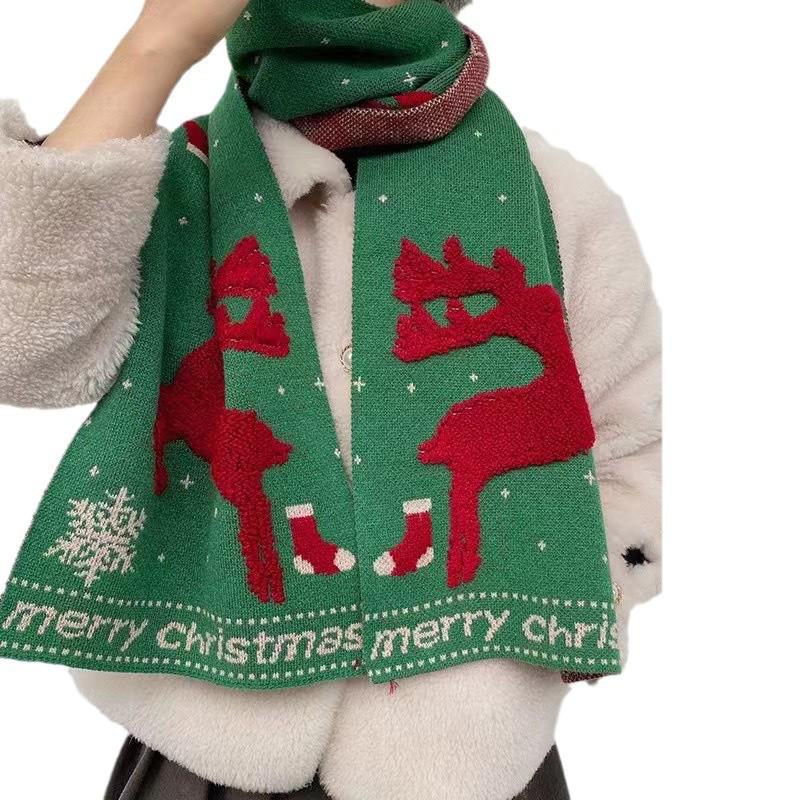 Korean Style Reindeer Knitted Cashmere Scarf - Unisex Winter Festive Neck Warmer