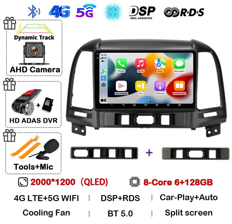 Android 14 Carplay Auto Car Radio For Hyundai Santa Fe 2 2006-2012 4G+WIFI Multimedia Player GPS 2Din Autoradio Stereo Head Unit