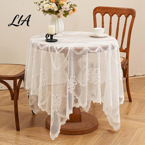 Vintage Lace Tablecloth White Floral Tablecloth, Rustic Boho Table Cover, Foldable Dining Cloth for Wedding Bridal Shower Party Decoration Decorative