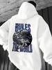 Men's Hoodie Rules The World Graphic Sweatshirt,With Drawstring, Streetwear,Cool Earth Graphic on Back & Chest