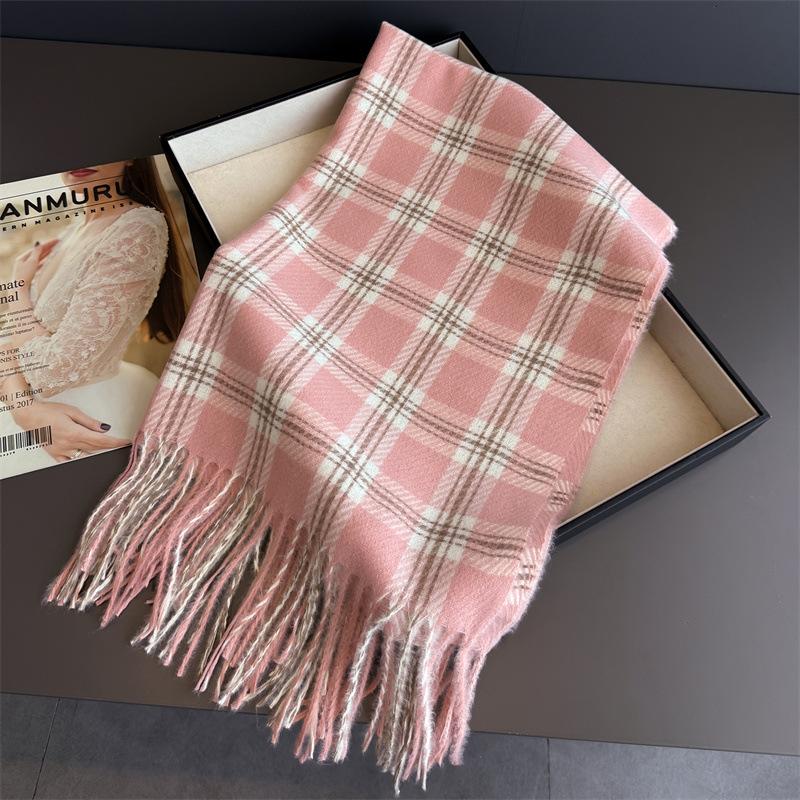 Korea Styles Luxury Stripe Winter Women Scarf Imitation Cashmere Blanket Thick Warm Pashmina Shawl Wraps Tassel Echarpe