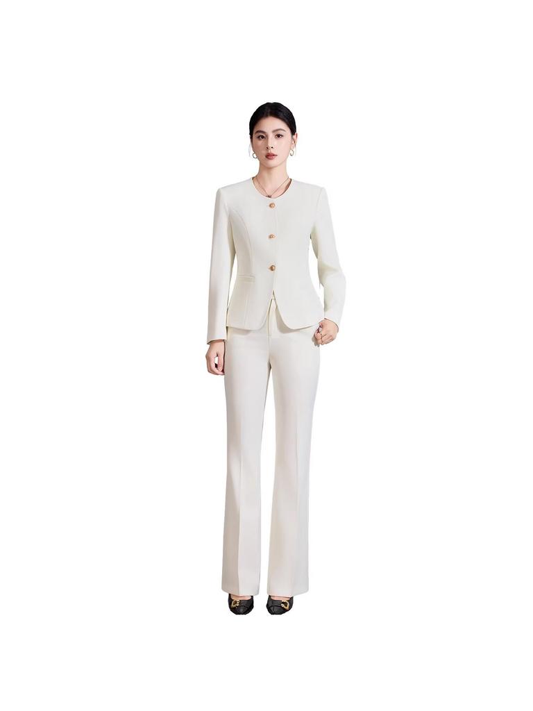 Women's Beige Suit Set: Elegant Spring/Autumn Formal Attire for Announcers, Hosts, or Salon Receptionists