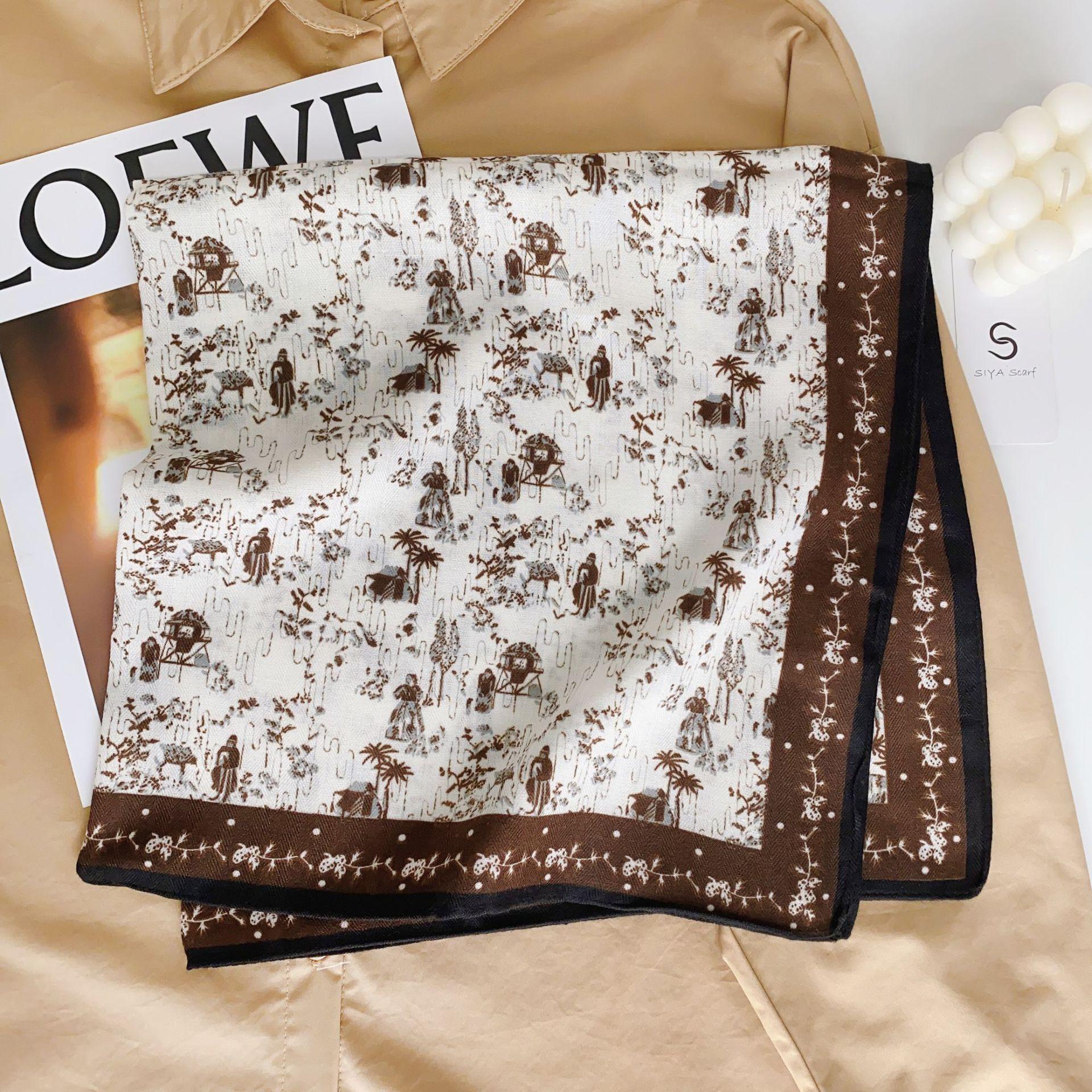 

Модная бандана, хлопковый шейный шарф, женский роскошный шарф с цветочным принтом, носовой платок, квадратная повязка на голову 68x68cm коричневый