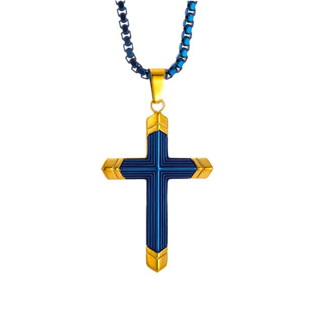 2026 Two-color Cross Necklace, Pendant, European and American Style Belief Jewelry 60CM