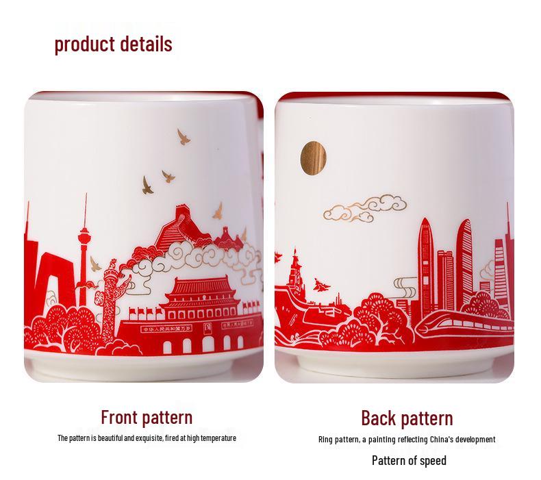 Chinese Style Ceramic Tea Cup with Lid, Filter, and Logo