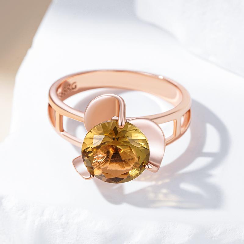 Modischer hellbrauner Stein Blumenring für Damen Einfach Roségoldfarben Natürlicher Zirkon Hohe Qualität Alltagsschmuck