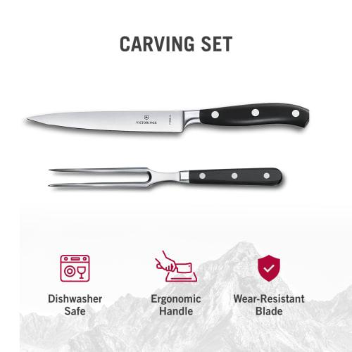 VICTORINOX Carving Set, Knife and Fork Set, Black, Professional-Grade Knives for BBQ and Steak Grilling, Grand Ma?tre, Forged, 7.7243.2