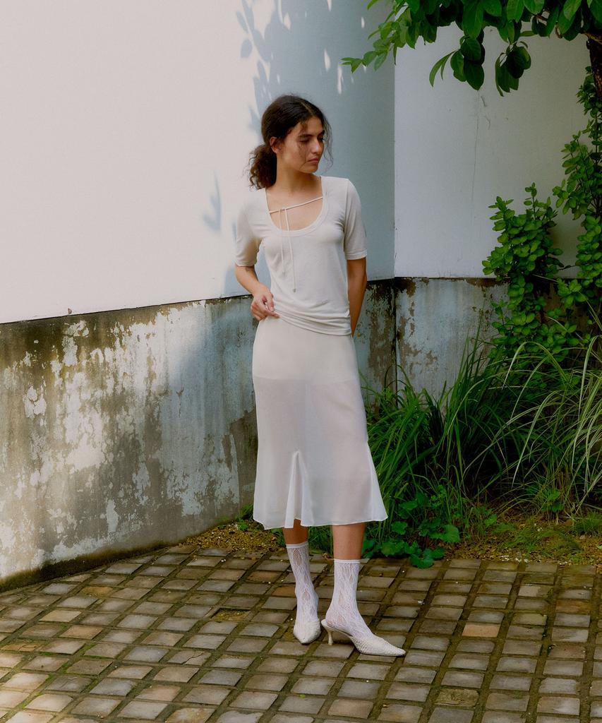Probo Asymmetrical See-Through Skirt / Light Beige