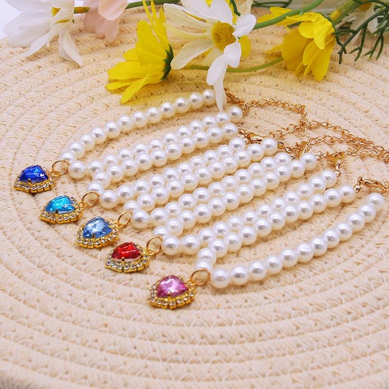 Adjustable Pet Pearl Necklace for Cats and Dogs Fashion Rhinestones Cat Collar Kitten Accessories