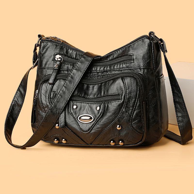 

Многослойная женская универсальная модная большая вместительная сумка через плечо для среднего возраста чёрный