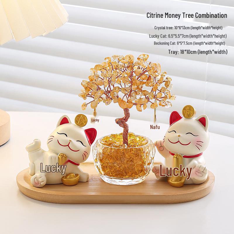 Citrine Money Cat Ornament for Home or Office - Perfect Housewarming or Birthday Gift