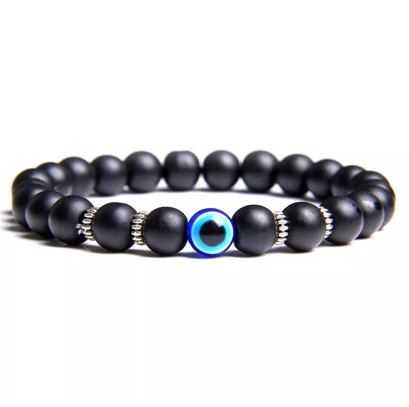Evil Eye Bracelet Natural Stone Blue Devil Eye Charm Bracelet Beads Agate Stone Bracelet