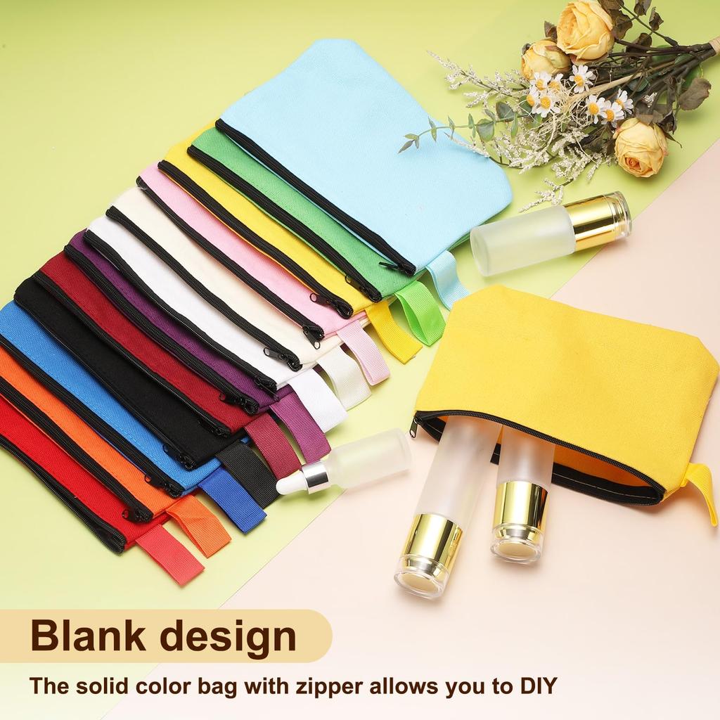 Uxcell Canvas Makeup Travel Cosmetic Multipurpose Blank Toiletry Zipper Blank DIY Craft Pencil Bags for Women and Light Blue X 5 X Bags, Bags,