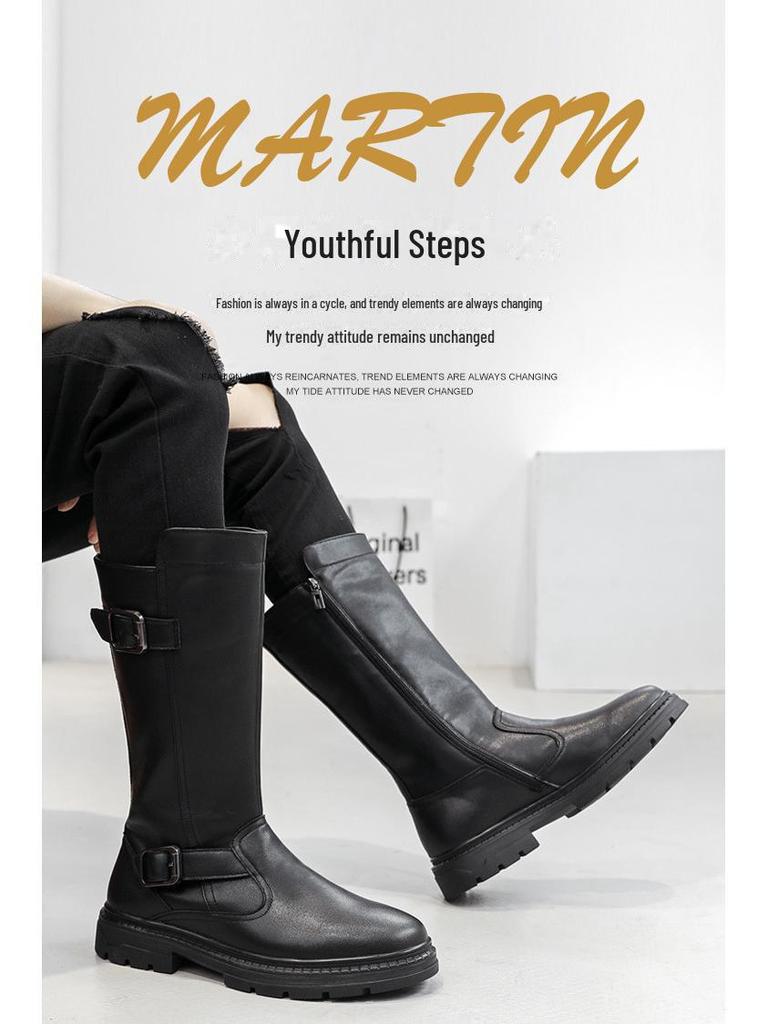 Męskie skórzane buty typu high martin parade knight, gruba podeszwa, długi styl kowbojski (Modele 88056)