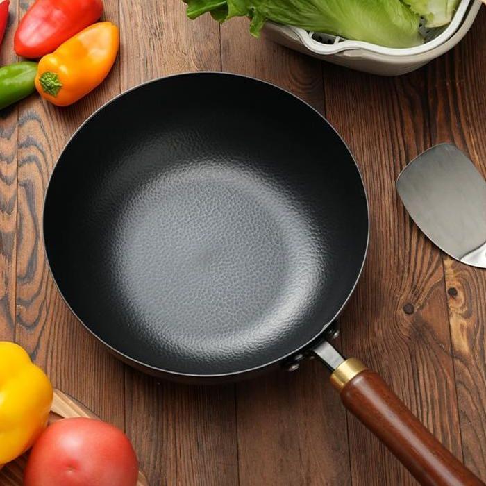 Poêle en Fer Forgé à la Main avec Motif Martelé pour Ménage Sauter Poêle Antiadhésive Poêle Plate Non Revêtue Électromagnétique Gaz Universel Poêle Plate