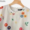 ZANZEA Women Casual Round Neck Floral Print Summer Short Sleeve Blouse