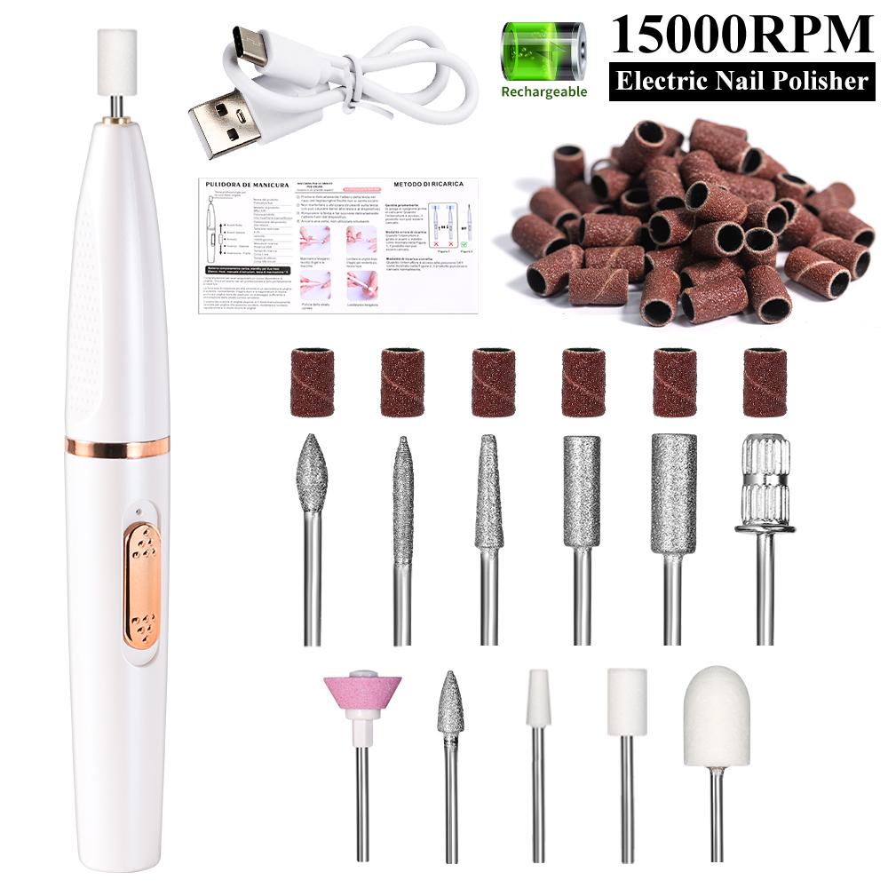 Professional Electric Nail Drill Polishing Machine Kit Rechargeable Portable Nails Drill File Set for Manicure Sanding Tools