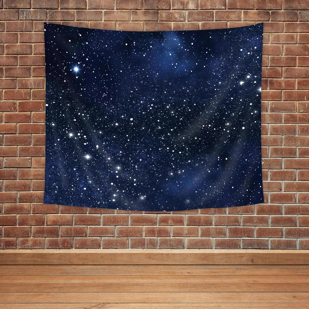 Night Sky Stars Tapestry Wall Hanging Dark Blue Galaxy Space Cosmic Starry Fantasy Universe Texture Outer Shining Star Kid