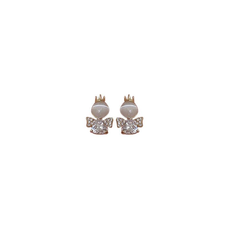 Cat's Eye Angel Crown Niche Design Earrings Zircon Rhinestone Fashion Cute Earrings