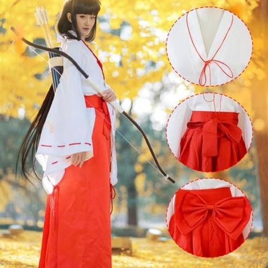 Formemory Miko Outfit Costume Traditional Clothing Japanese Style Halloween Mini Ribbon Shrine Cosplay White Red Ladies Loose Fit Year School Festival