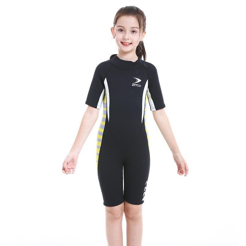 2.5mm Neoprene Kids Full Wetsuit Short Sleeve Girls Diving Swimming Snorkeling Warm UV Protection Water Sports