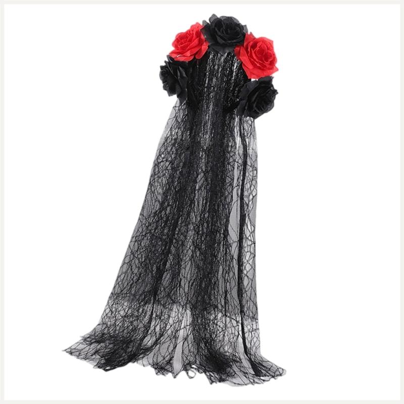 Day of The Deads Florals Headband Dia Los Muerto Costume Halloween Flower Headpiece Rose Florals Crowns Veils for Womens