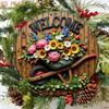 8 Inch Round Aluminum Welcome Sign, Floral Wheelbarrow Art for Home Wall Decor