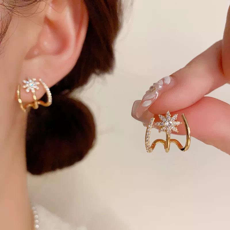 Ear row octagram ear clips, no ear piercings, super shiny, exquisite micro-inlaid zircon earrings, temperament, fashionable and personalized earrings