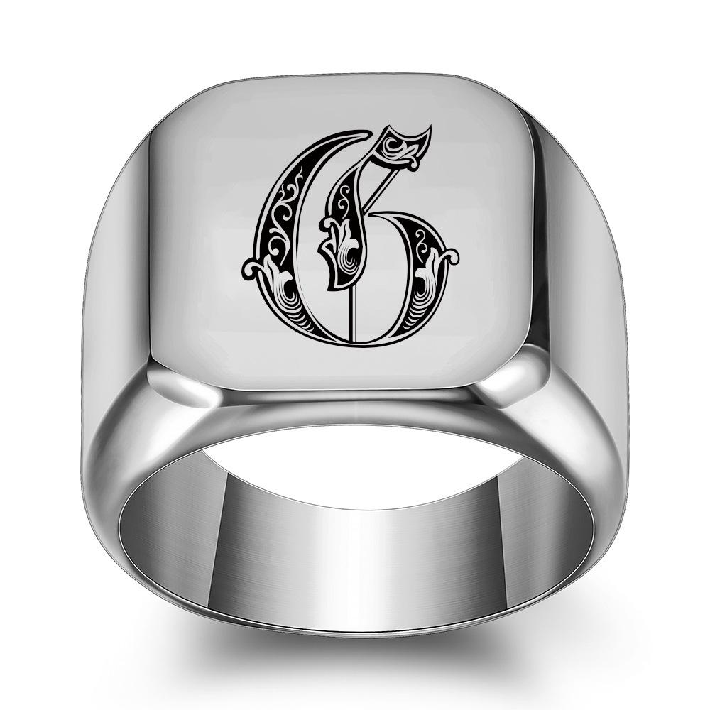 Siegelring mit Retro-Initialen für Männer, 14 mm, sperrig, schwerer Stempel, Herrenband, Edelstahlbuchstaben, individueller Charm-Schmuck, Geschenk für ihn