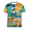 Art Oil Painting Pattern T Shirt For Men Starry Sky Sunflower Portrait 3D Printed T-Shirts Casual O-Neck Short Sleeve Loose Tees