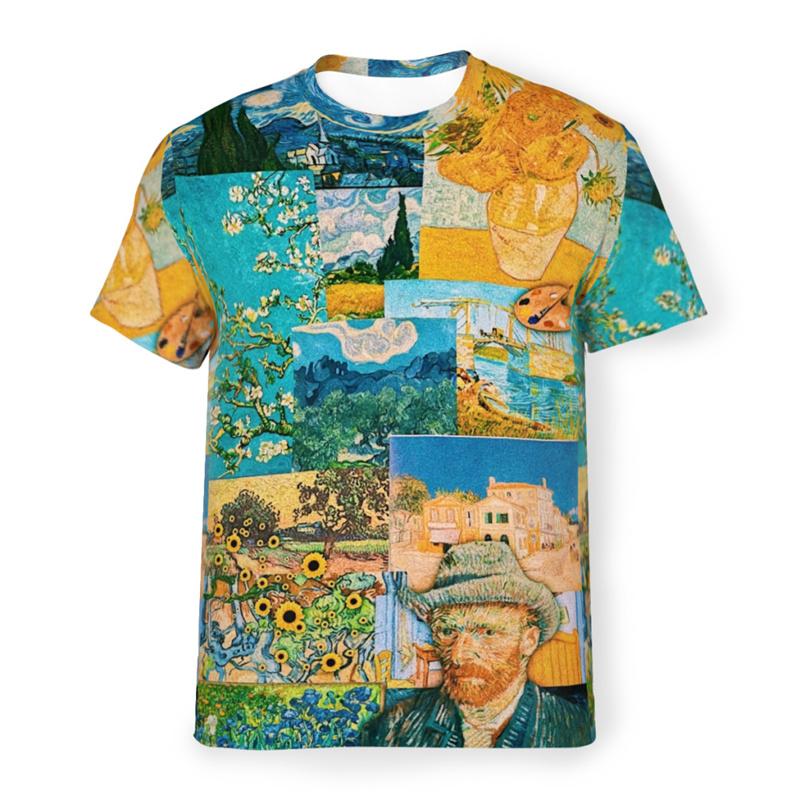 

Art Oil Painting Pattern T Shirt For Men Starry Sky Sunflower Portrait 3D Printed T-Shirts Casual O-Neck Short Sleeve Loose Tees S