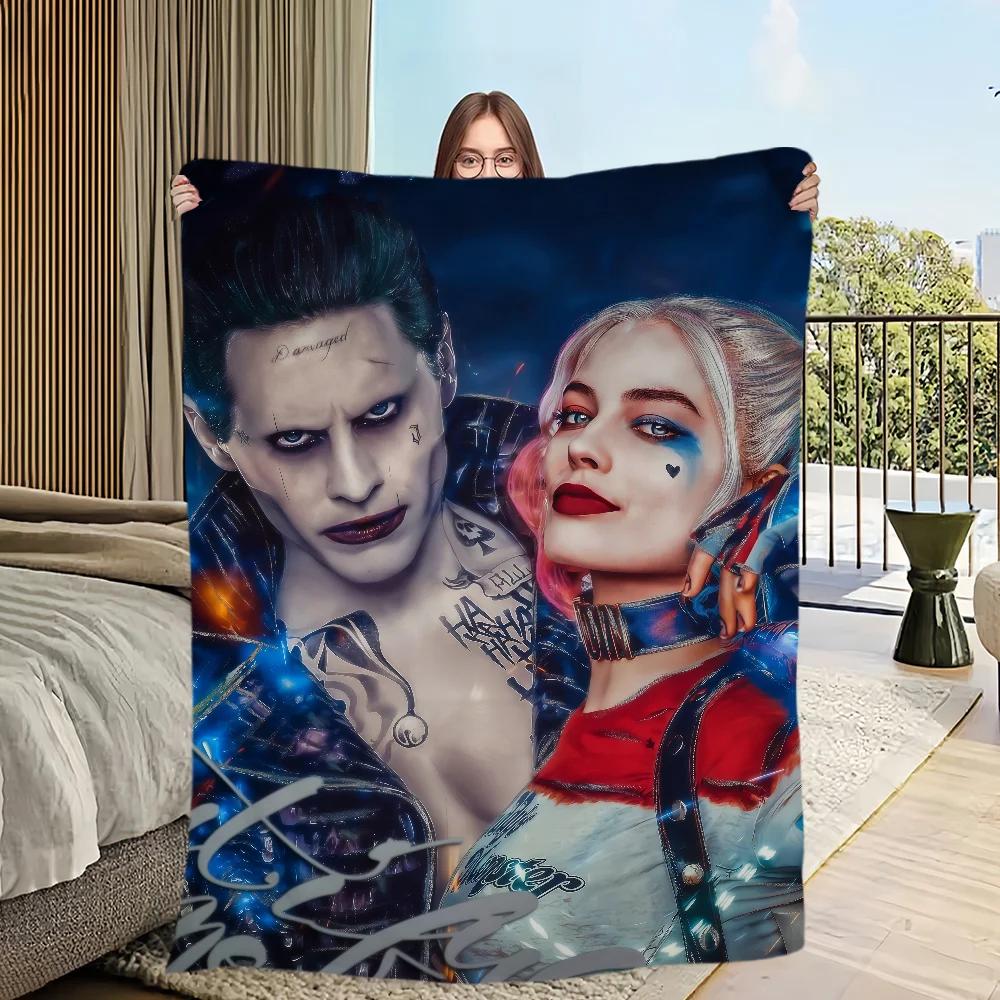 Harley Quinn Movie Collage Flannel Throw Blanket Soft Warm Cover For Sofa Bedroom Dorm Teen Decor Villain Pattern Gift For Fans