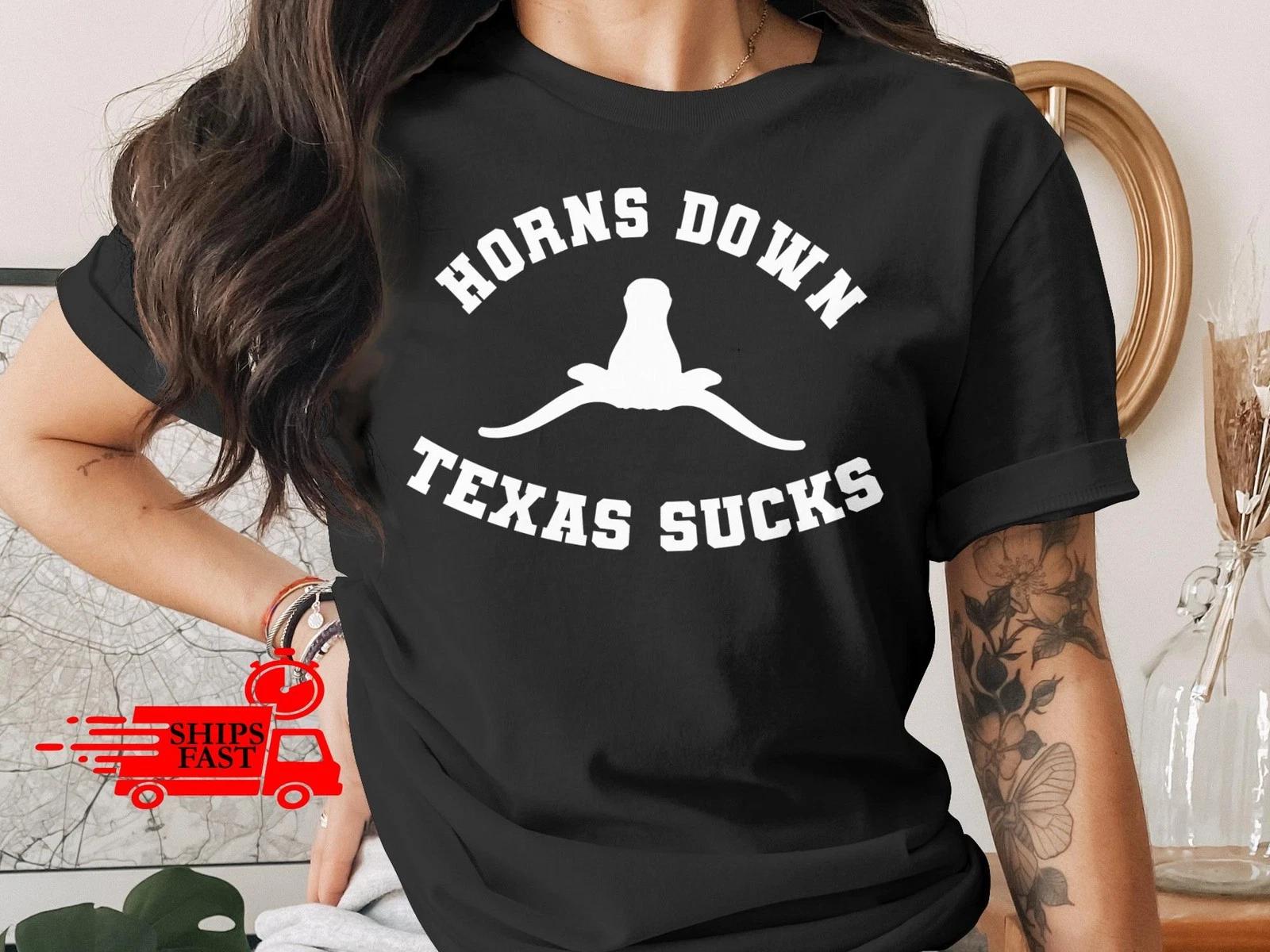 Horns Down T-Shirt Comfort Colors Texas Sucks College Rivalry Football Shirt S