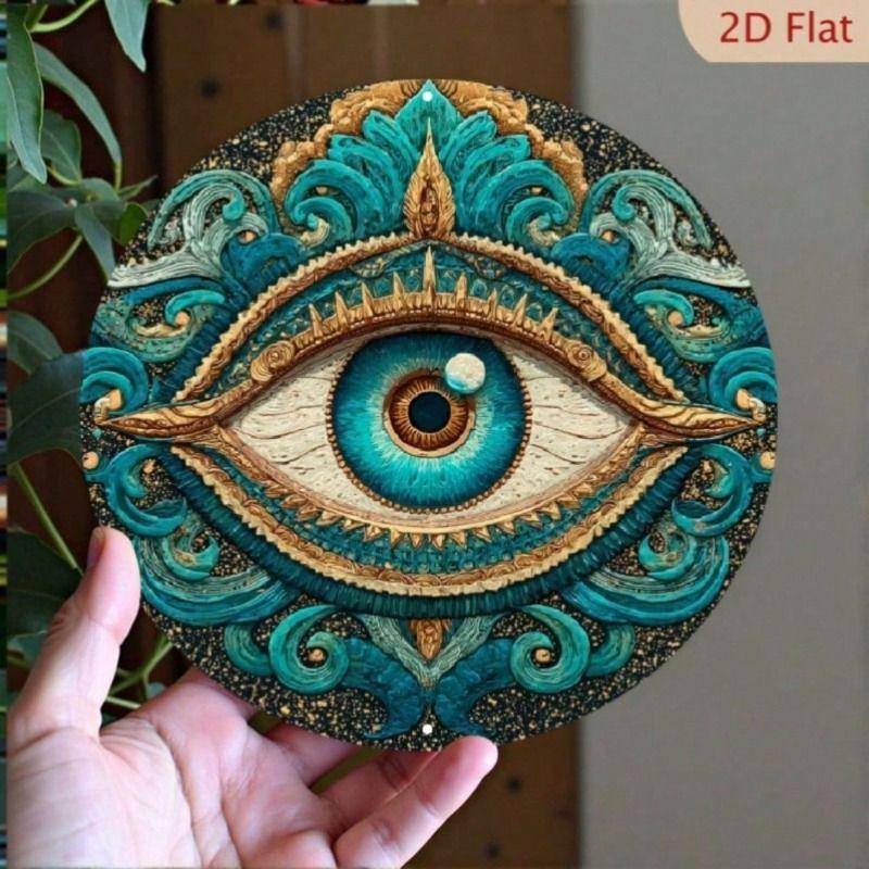 Vintage Round Tin Sign Fatima Hand Eye Protection Wall Art Decor for Home